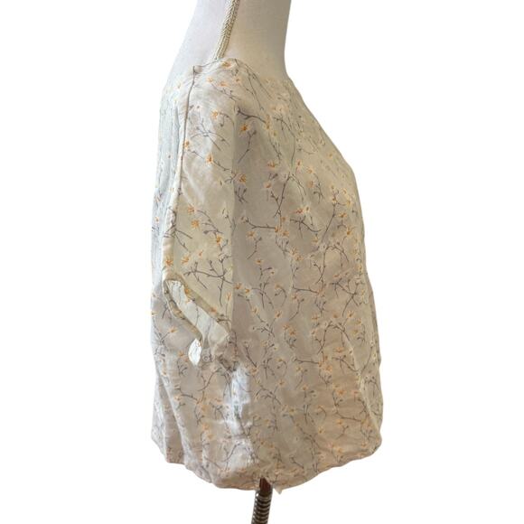 Cynthia Rowley Boxy Oversized Linen Top Gray White Floral Print M - Picture 3 of 5